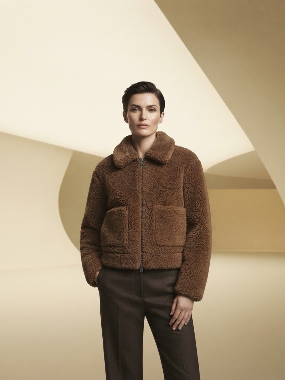 Thread & Supply Brown Teddy Zip-Front Jacket